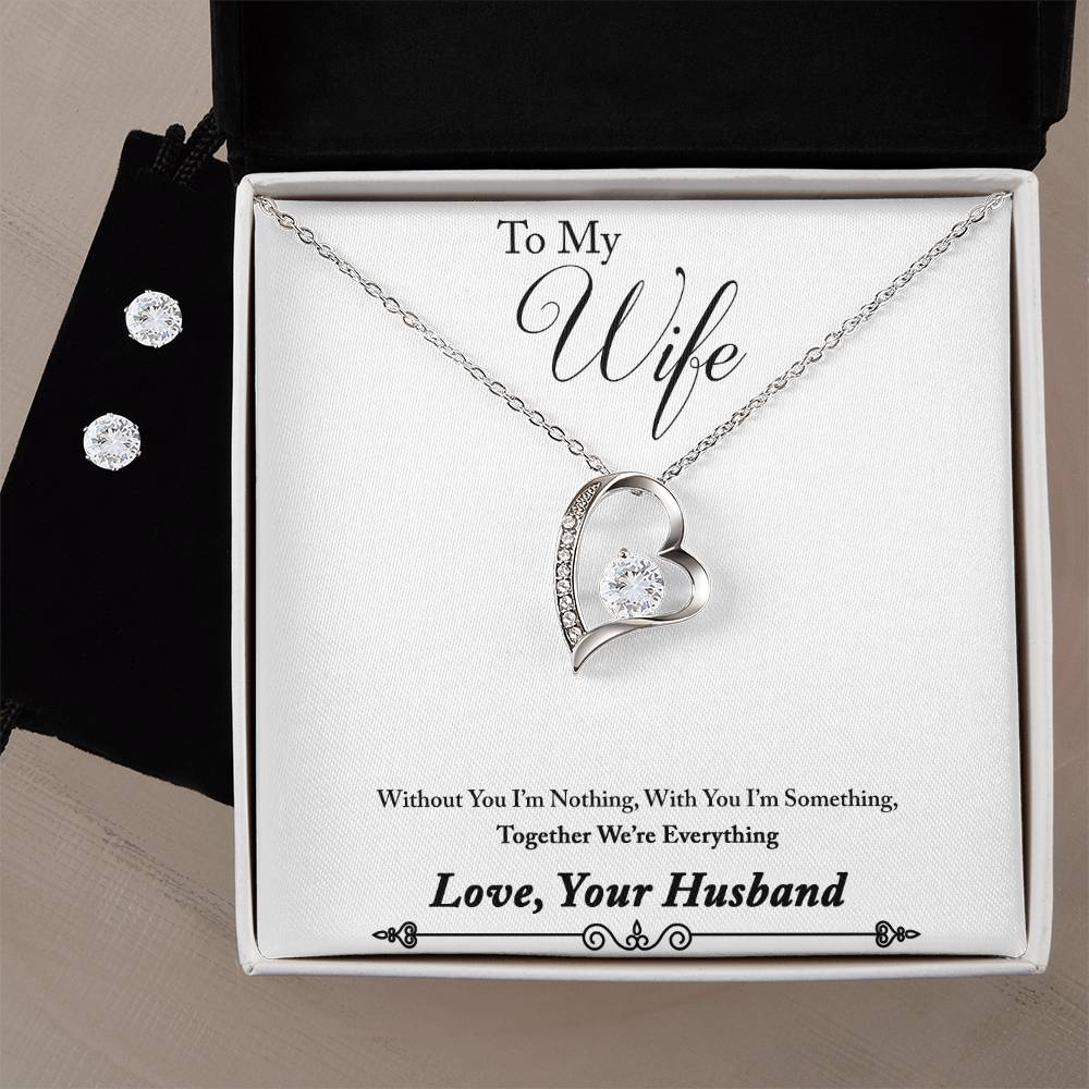 Wife My Everything Heart Necklace and Earring Set - Perfect Gift for Your Loved One-[Heartfelt Family Gift]