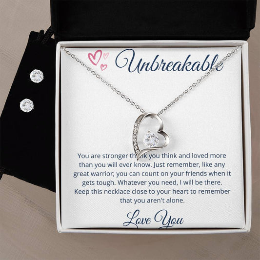 Unbreakable Pink Heart Necklace and Earring Set-[Heartfelt Family Gift]