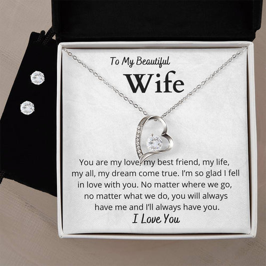 Wife Heart Necklace and Earring Set-[Heartfelt Family Gift]