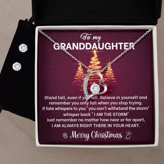 Granddaughter Christmas Heart Necklace and Earring Set-[Heartfelt Family Gift]