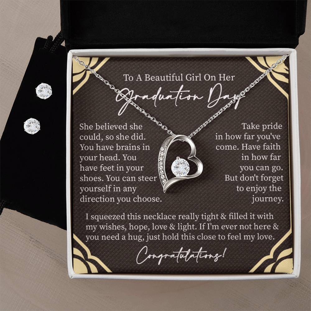 Graduation Heart Necklace and Earring Set-[Heartfelt Family Gift]
