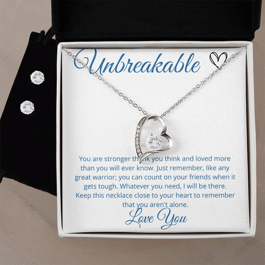 Unbreakable Heart Necklace and Earring Set-[Heartfelt Family Gift]