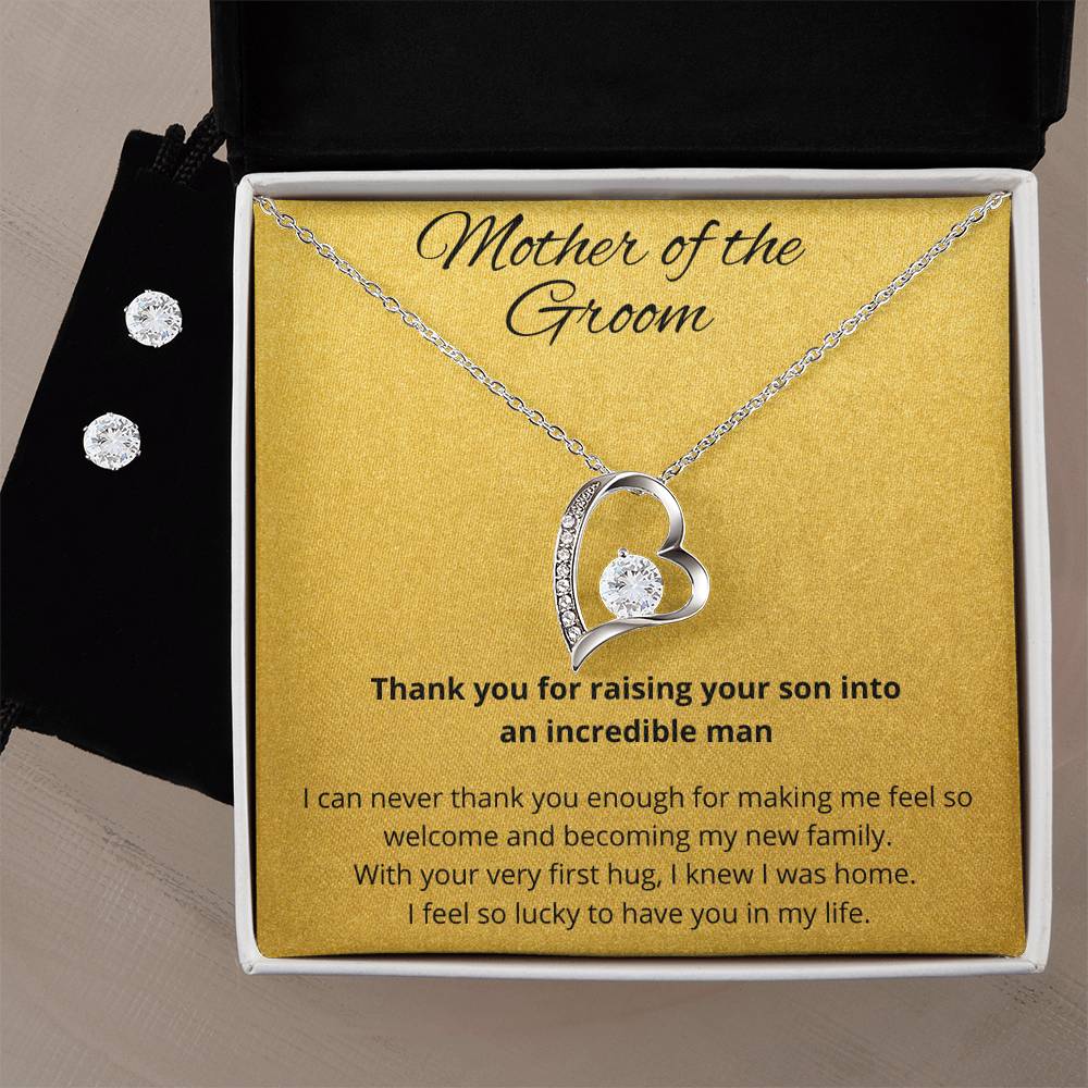 Mother of the Groom Heart Necklace and Earring Set-[Heartfelt Family Gift]