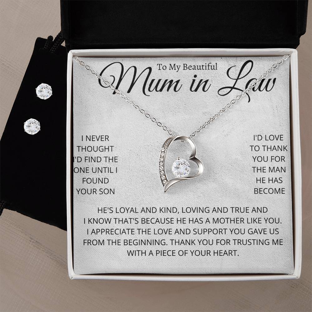 Mother in Law Heart Necklace and Earring Set-[Heartfelt Family Gift]