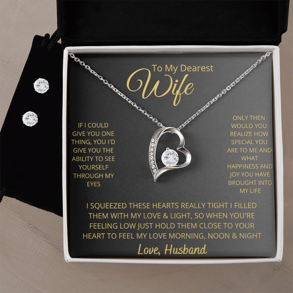 Wife Heart Necklace and Earring Set-[Heartfelt Family Gift]
