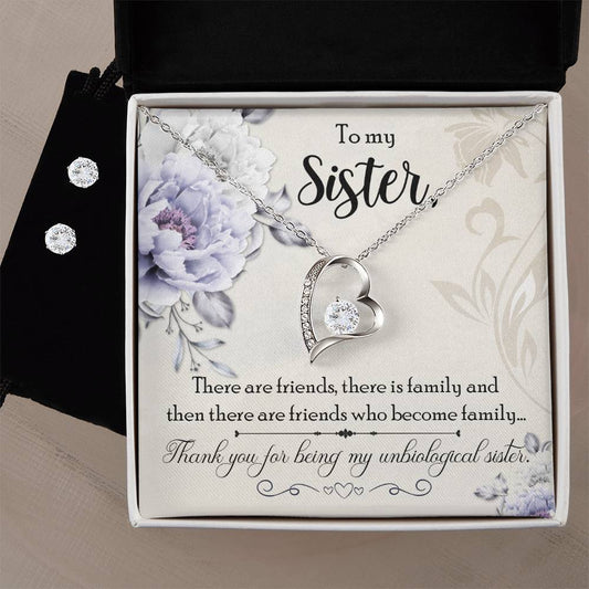 Unbiological Sister Heart Necklace and Earring Set-[Heartfelt Family Gift]