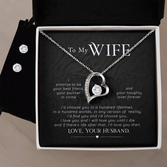 Promise Heart Necklace and Earring Set for Wives - Elegant and Meaningful Gift-[Heartfelt Family Gift]