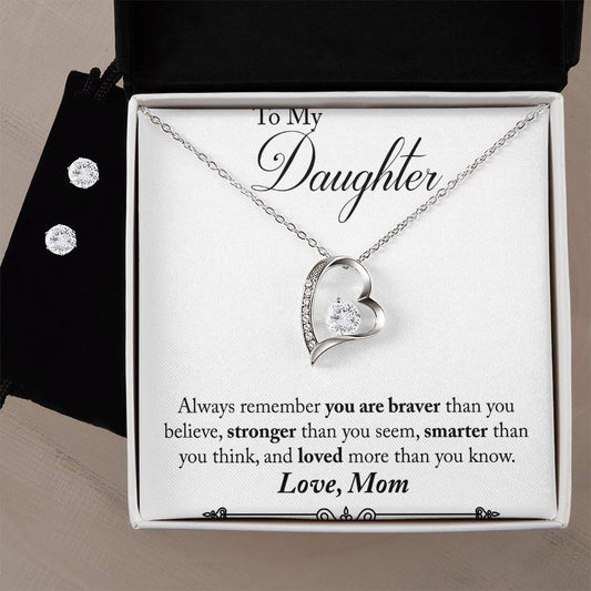 Daughter Heart Necklace and Earring Set-[Heartfelt Family Gift]