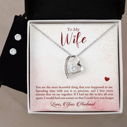 Beautiful Heart Necklace and Earring Set for the Most Important Person in My Life My Wife-[Heartfelt Family Gift]