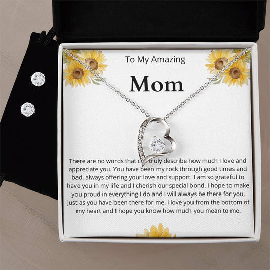 amazing mom  Heart Necklace and Earring Set-[Heartfelt Family Gift]
