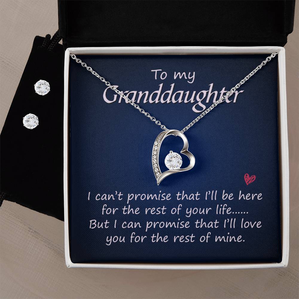 Granddaughter Heart Necklace and Earring Set-[Heartfelt Family Gift]
