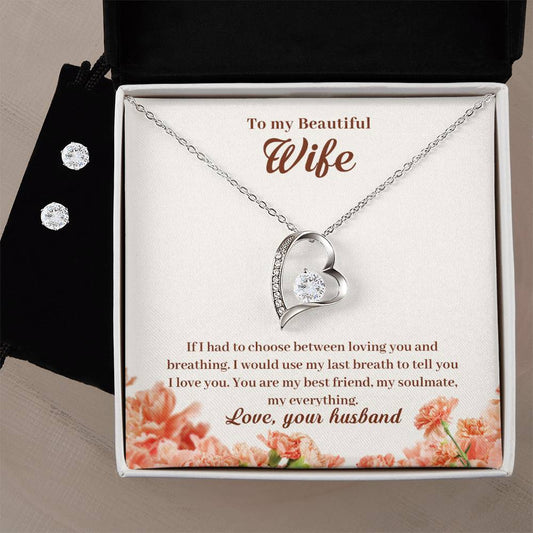 Best Friends Forever Wife Heart Necklace  Earring Set - Perfect Gift-[Heartfelt Family Gift]