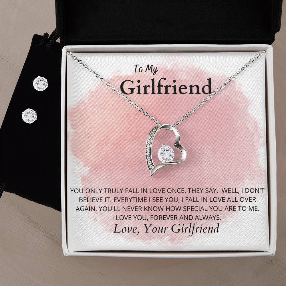 LGBT GirlfriendHeart Necklace and Earring Set-[Heartfelt Family Gift]