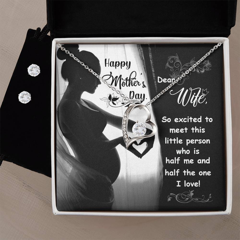Mother's Day Expecting Pregnant Mom Heart Necklace and Earring Set-[Heartfelt Family Gift]