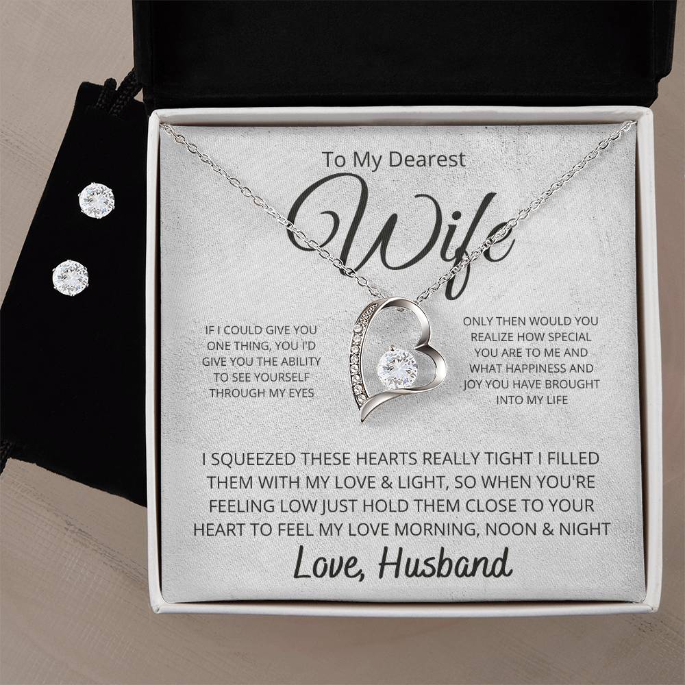 Dearest Wife Heart Necklace and Earring Set-[Heartfelt Family Gift]