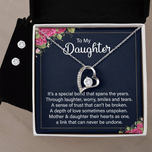 Daughter A Special Bond Heart Necklace and Earring Set-[Heartfelt Family Gift]
