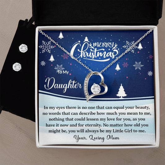 Merry Christmas DaughterHeart Necklace and Earring Set-[Heartfelt Family Gift]