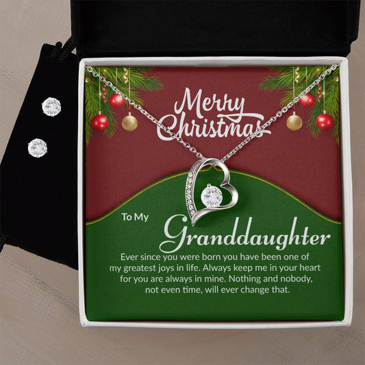 christmas red green granddaughter Heart Necklace and Earring Set-[Heartfelt Family Gift]