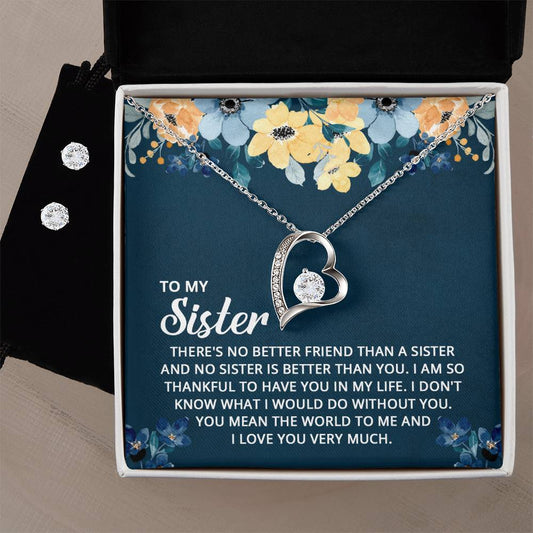 To My Sister - Without You Heart Necklace and Earring Set-[Heartfelt Family Gift]