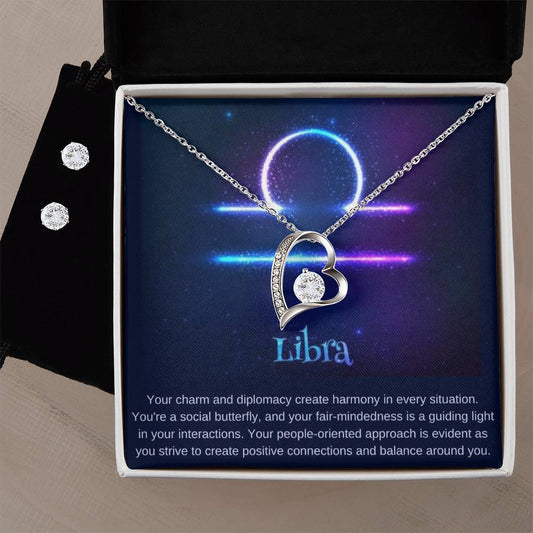 Libra Heart Necklace and Earring Set-[Heartfelt Family Gift]