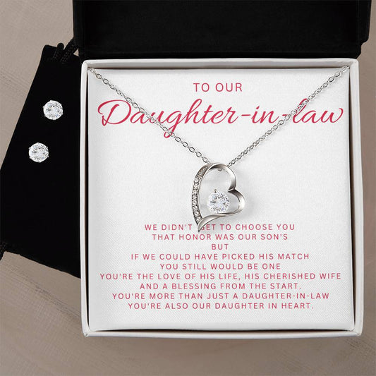 Daughter in Law Heart Necklace and Earring Set-[Heartfelt Family Gift]