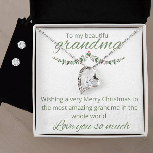 Grandma Heart Necklace and Earring Set-[Heartfelt Family Gift]