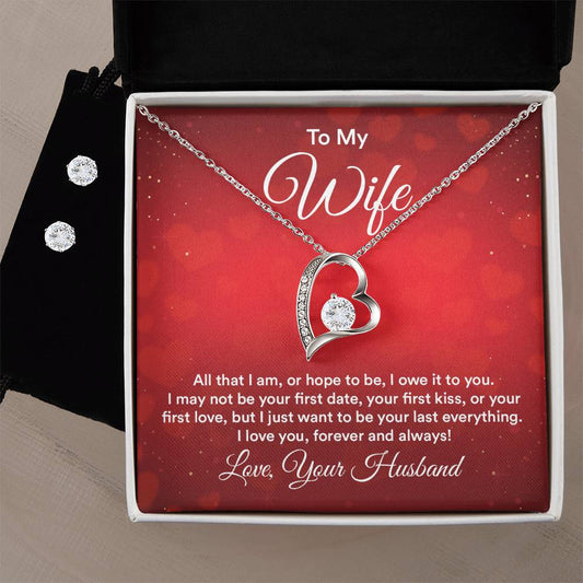 To My Wife All That I Am Heart Necklace and Earring Set-[Heartfelt Family Gift]