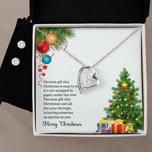 Christmas Heart Necklace and Earring Set-[Heartfelt Family Gift]