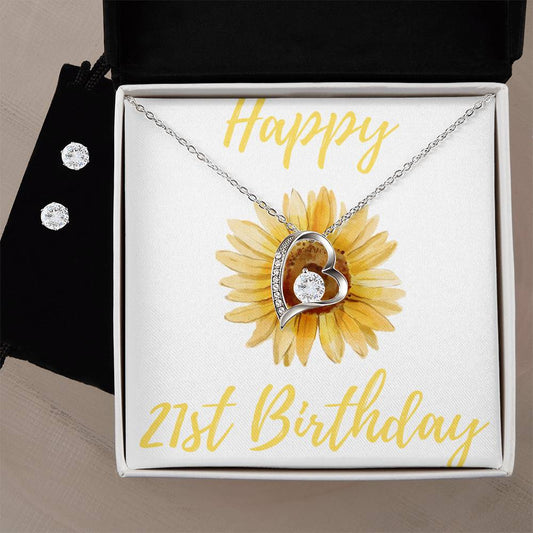 21st Birthday Heart Necklace and Earring Set-[Heartfelt Family Gift]