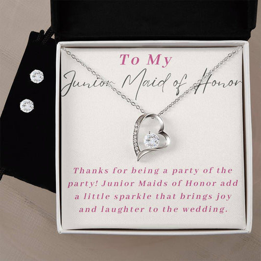 Junior Maid of Honor Heart Necklace and Earring Set-[Heartfelt Family Gift]