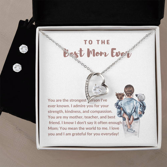 Best Mom Ever Heart Necklace and Earring Set-[Heartfelt Family Gift]