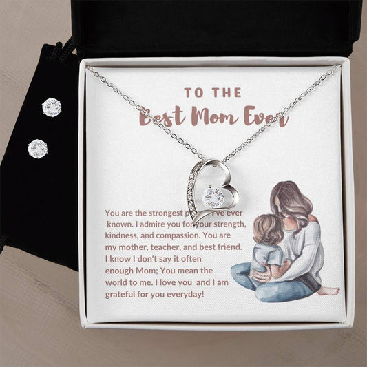 Best Mom Ever Heart Necklace and Earring Set-[Heartfelt Family Gift]