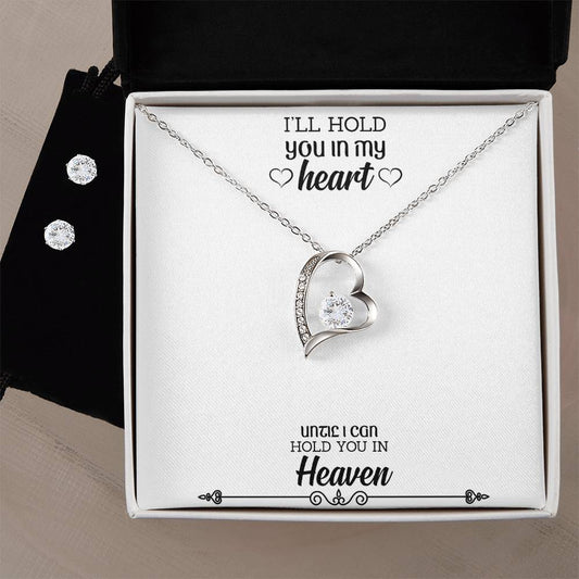 Memorial Heart Necklace and Earring Set-[Heartfelt Family Gift]