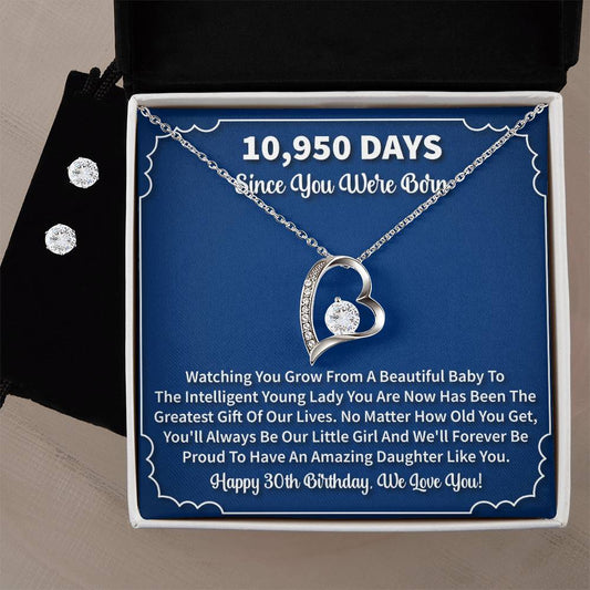 30th birthday Heart Necklace and Earring Set-[Heartfelt Family Gift]