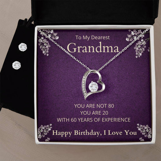 Happy Birthday Grandma Heart Necklace and Earring Set-[Heartfelt Family Gift]