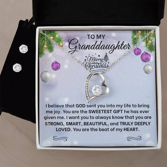 customGranddaughter 2(Christmas) (1) Heart Necklace and Earring Set-[Heartfelt Family Gift]