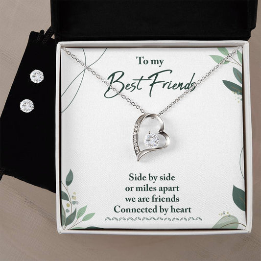 Best Friend Heart Necklace and Earring Set-[Heartfelt Family Gift]