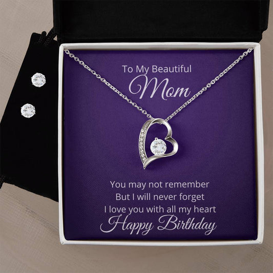 Happy Birthday Mom Heart Necklace and Earring Set-[Heartfelt Family Gift]