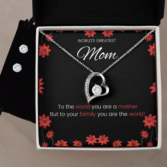 Mom Heart Necklace and Earring Set-[Heartfelt Family Gift]