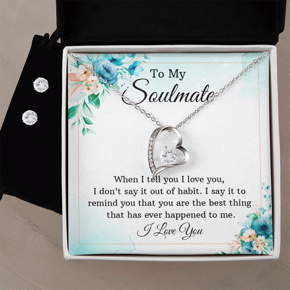 Soulmate Heart Necklace and Earring Set-[Heartfelt Family Gift]