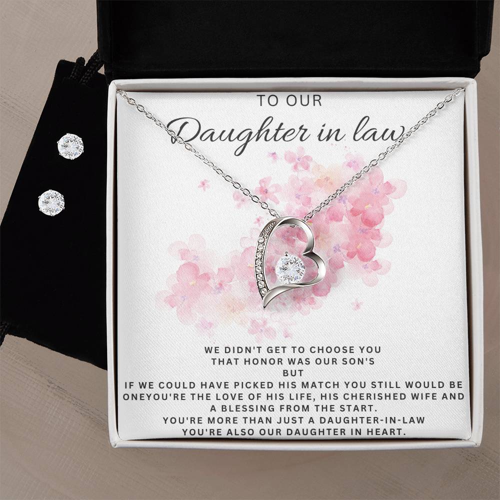 Daughter in Law Heart Necklace and Earring Set-[Heartfelt Family Gift]