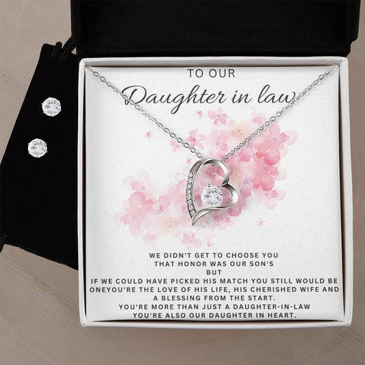 Daughter in Law Heart Necklace and Earring Set-[Heartfelt Family Gift]