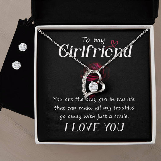 Girlfriend Heart Necklace and Earring Set-[Heartfelt Family Gift]