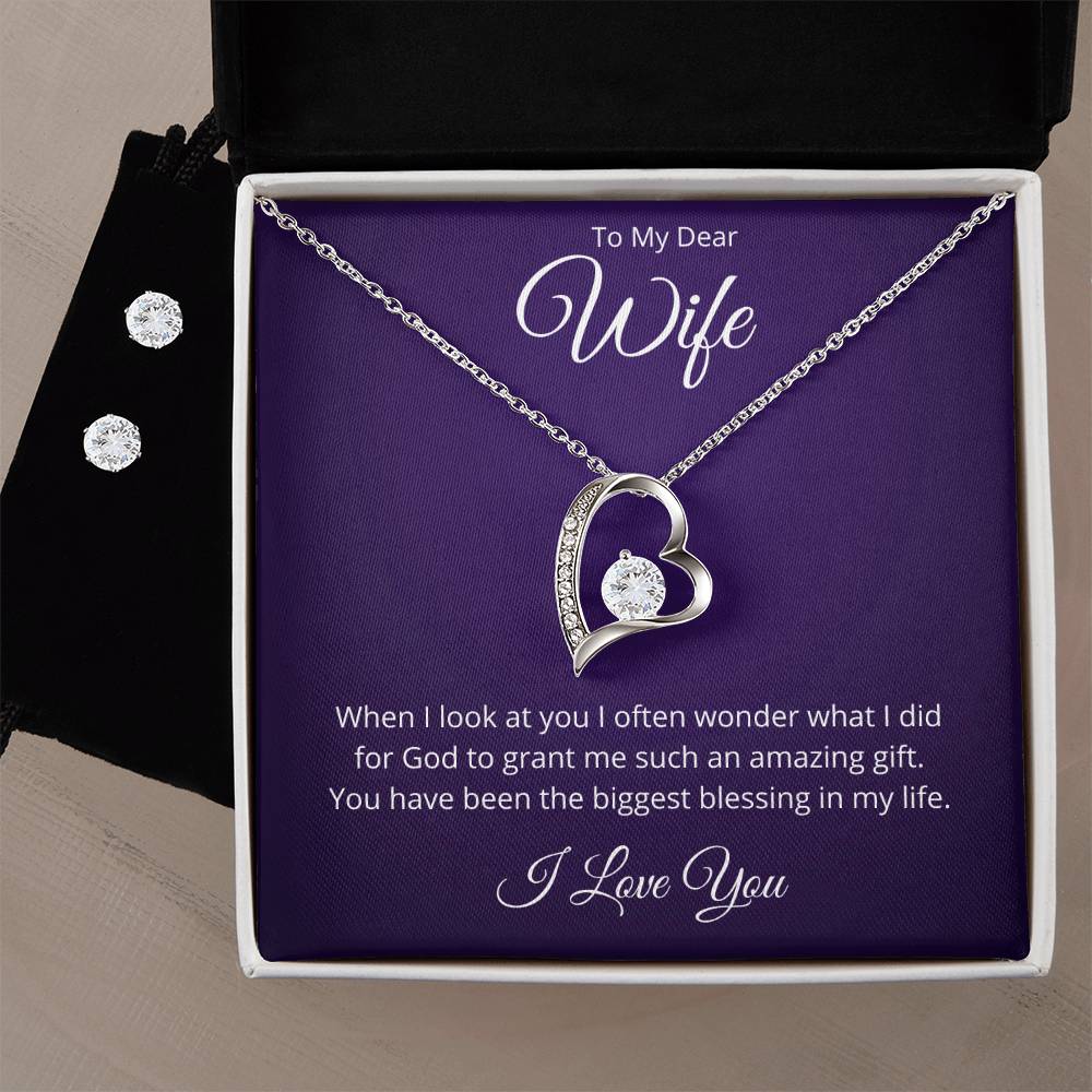 Stunning Wife Heart Necklace and Earring Set - The Perfect Gift for Your Beloved - Free Shipping-[Heartfelt Family Gift]