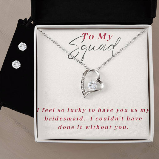 Brides Squad Heart Necklace and Earring Set-[Heartfelt Family Gift]