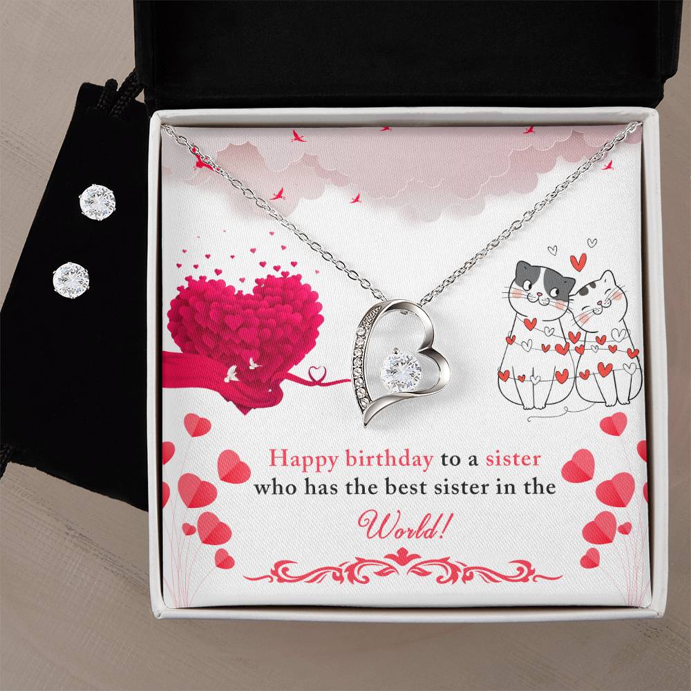Sister Birthday Heart Necklace and Earring Set-[Heartfelt Family Gift]