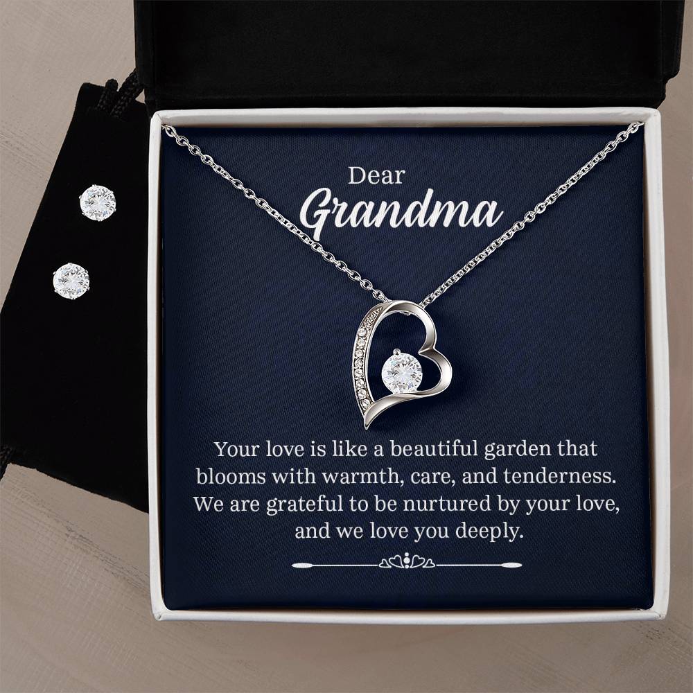 Grandma's Garden Heart Necklace and Earring Set-[Heartfelt Family Gift]