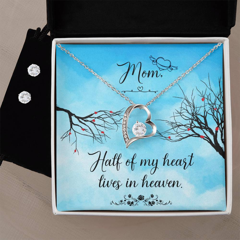 Half of my heart Heart Lives in Heaven Necklace and Earring Set-[Heartfelt Family Gift]