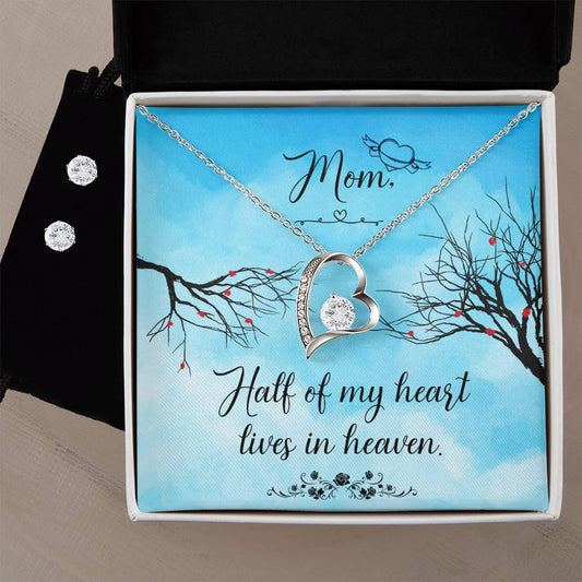 Half of my heart Heart Lives in Heaven Necklace and Earring Set-[Heartfelt Family Gift]