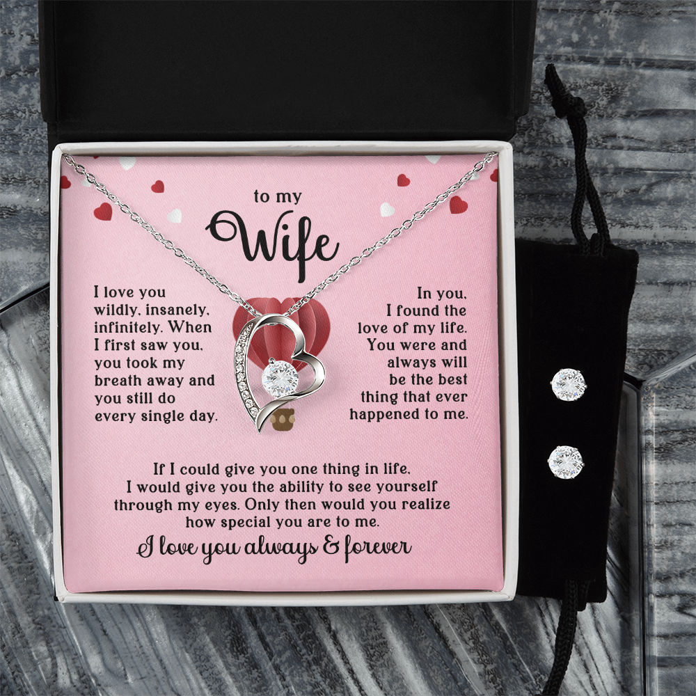 To My Wife Heart Necklace & Earring Set